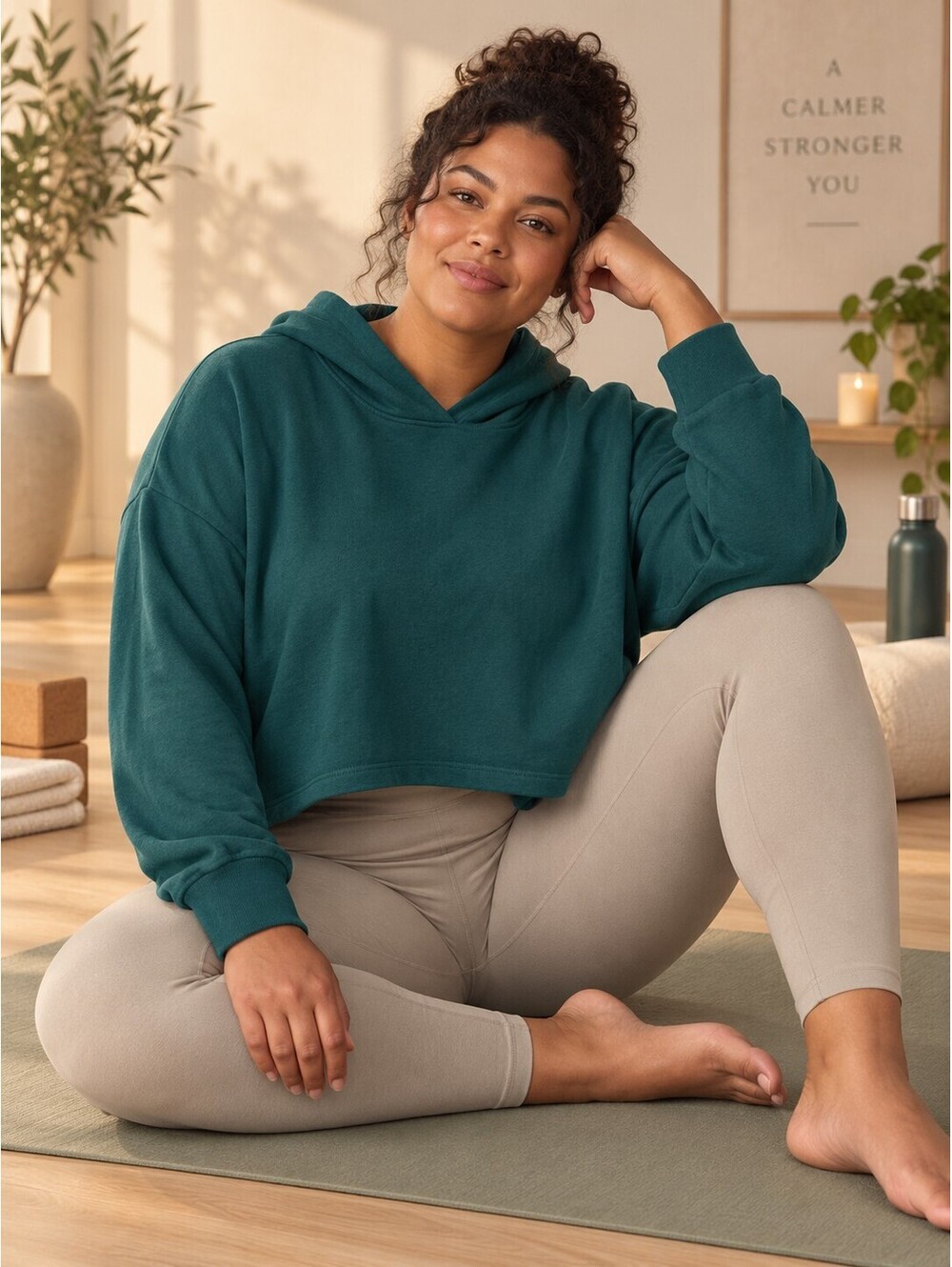 Beyond Yoga Luxe Fleece Happiness Cropped Hoodie Lounge Dark Spruce Green XL NWT